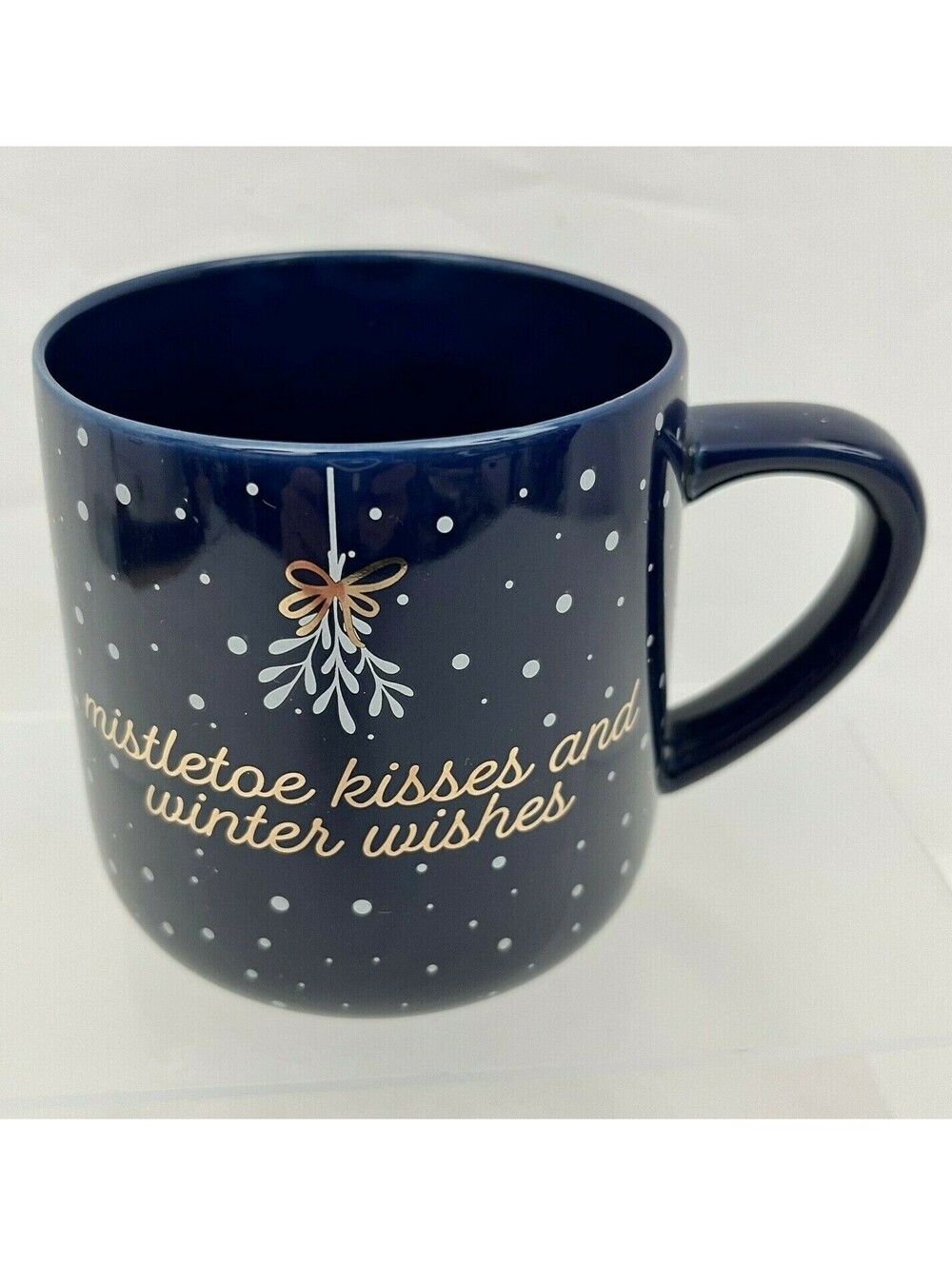 Mistletoe Kisses Winter Wishes Blue Coffee Mug Christmas Frankie Grey